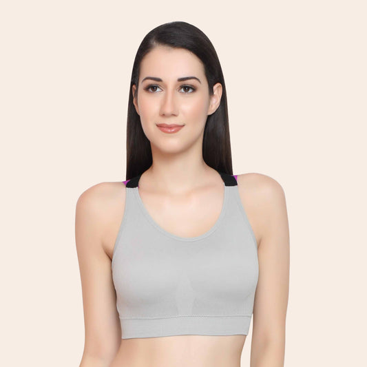 Nylon Spandex Padded Non Wired Racer Back Sports Bra