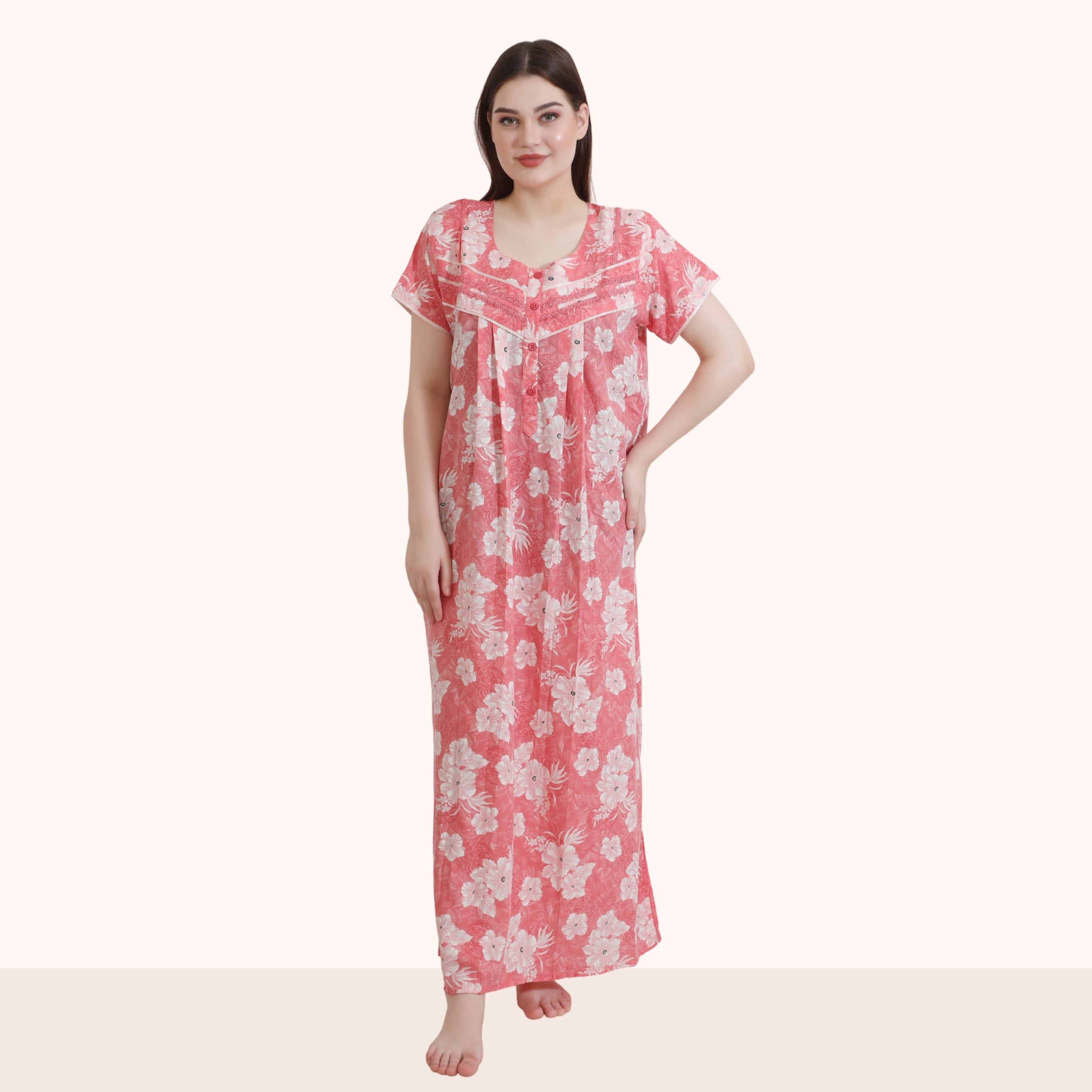 Floral Print Full Length Night Gown