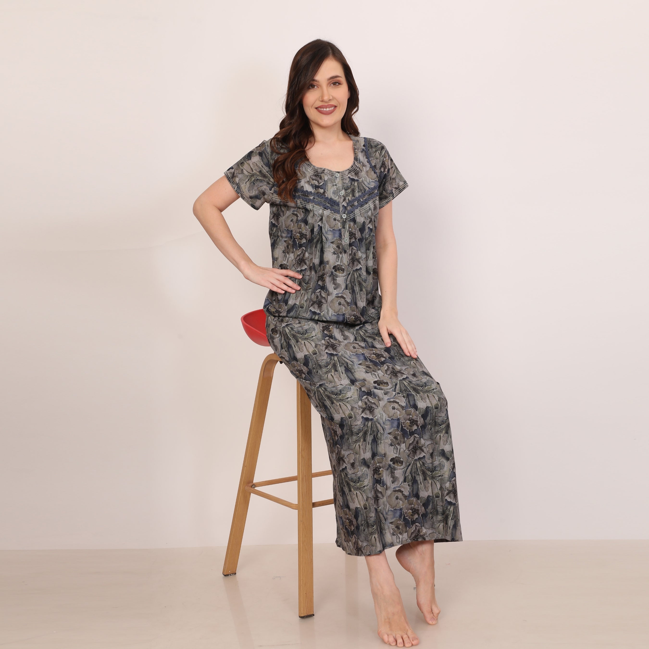 Printed Full Length Night Gown