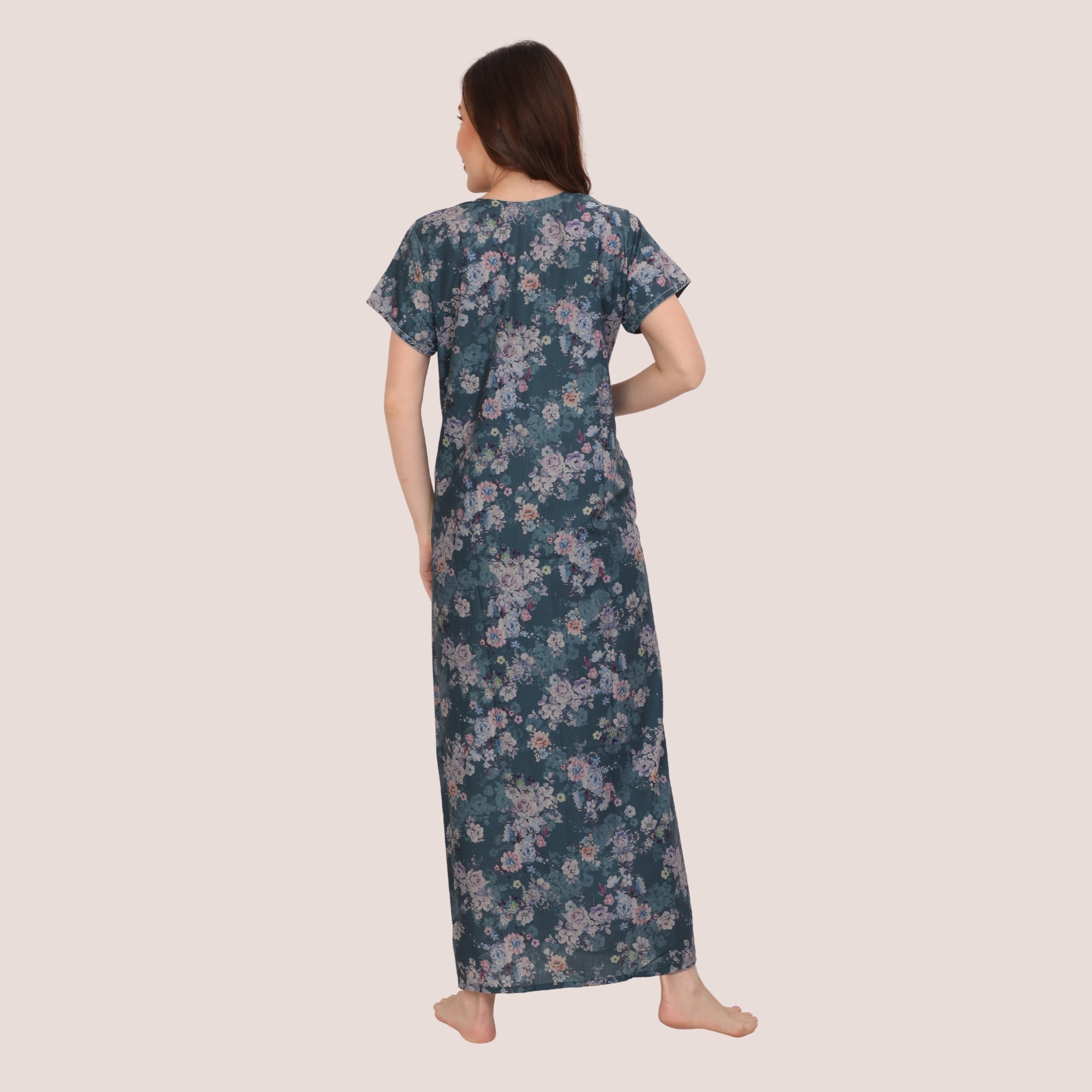 Floral Print Full Length Night Gown