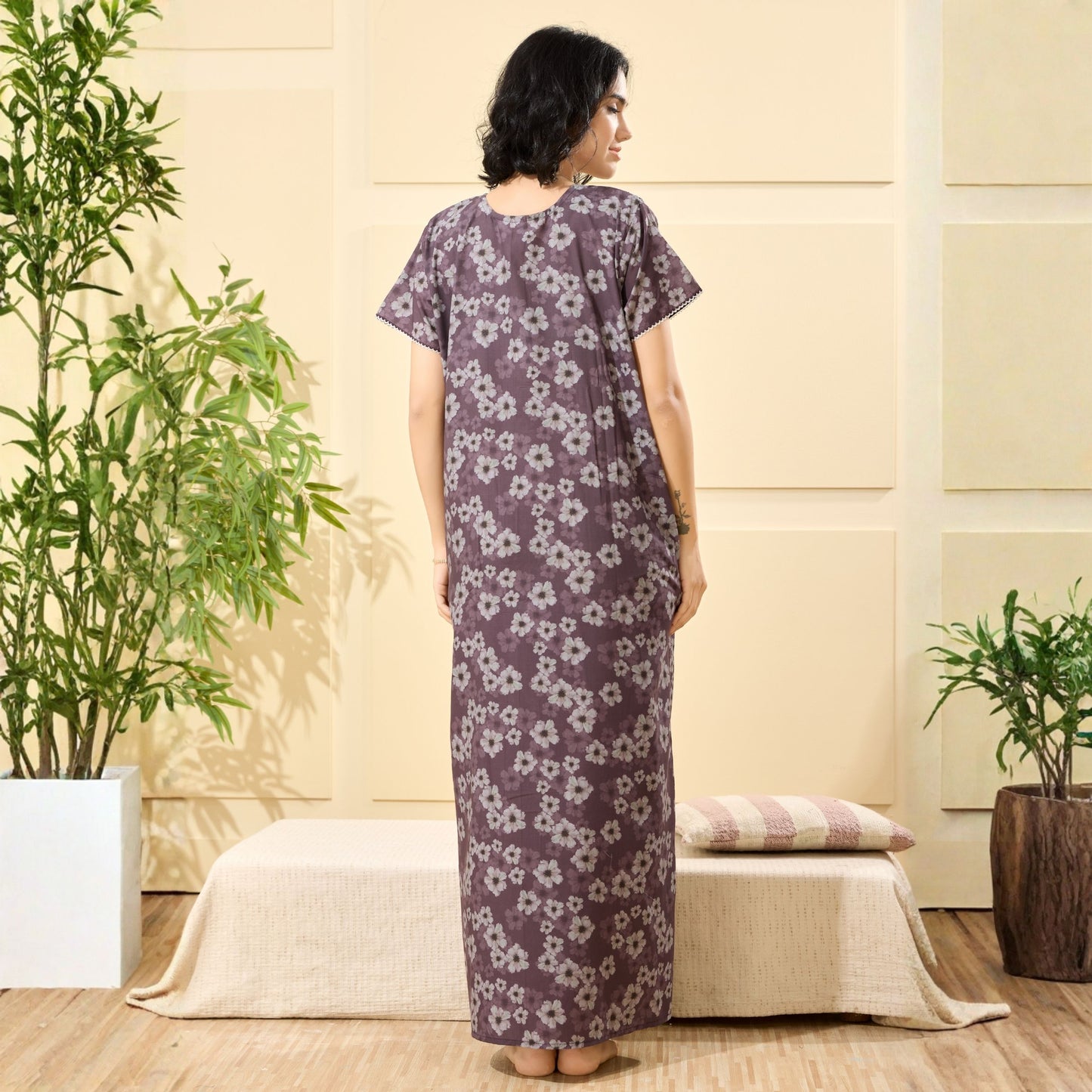 Floral Print Full Length Night Gown