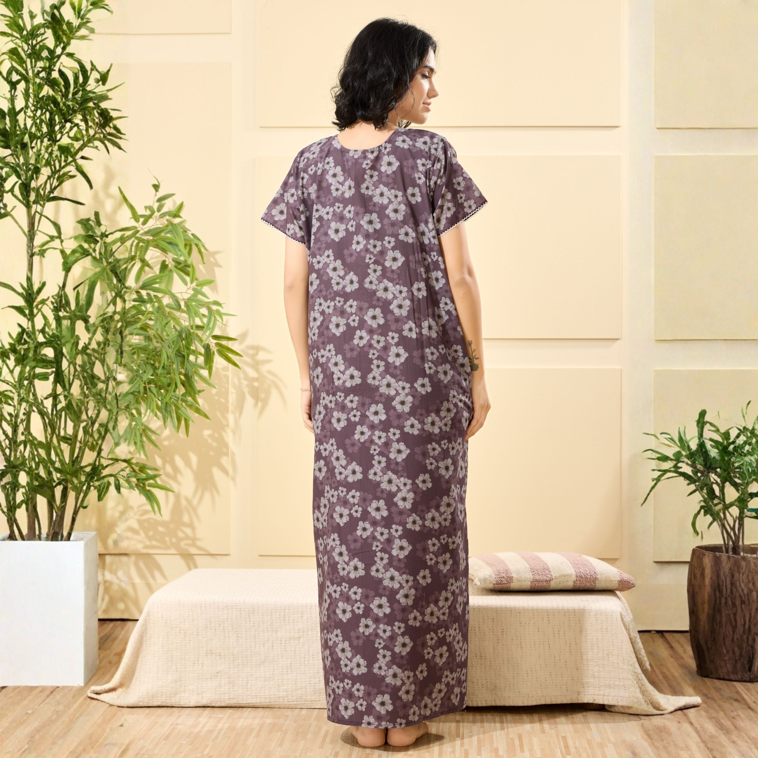 Floral Print Full Length Night Gown