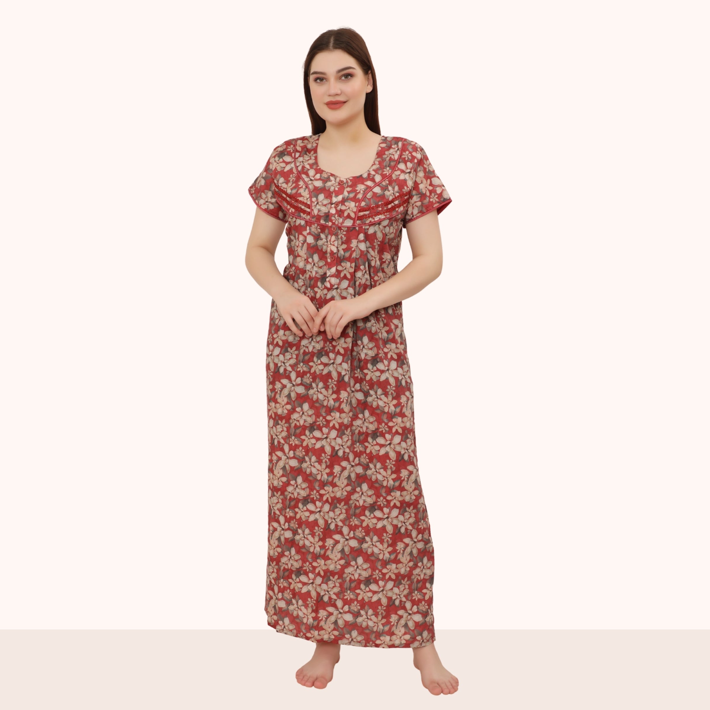 Floral Print Full Length Night Gown