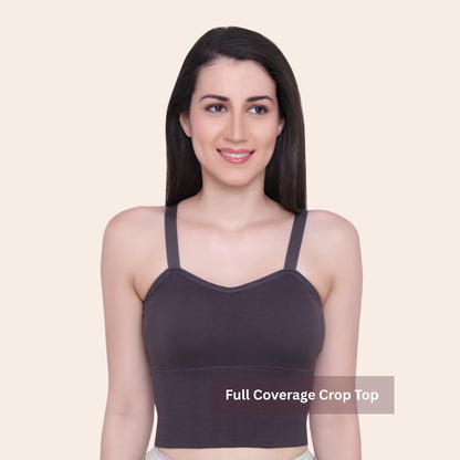 Cotton Spandex Padded Non Wired Full Coverage Crop Top Sports Bra