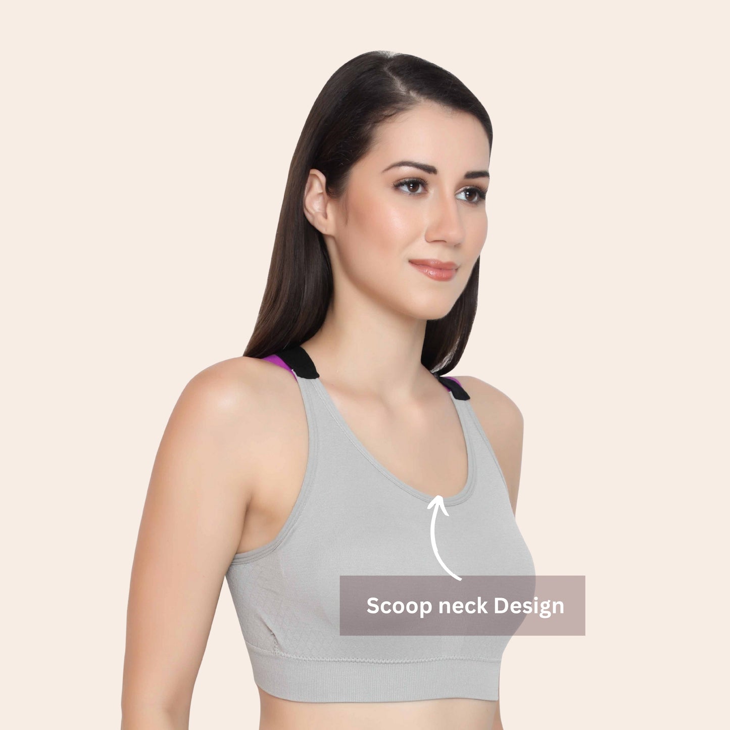 Nylon Spandex Padded Non Wired Racer Back Sports Bra