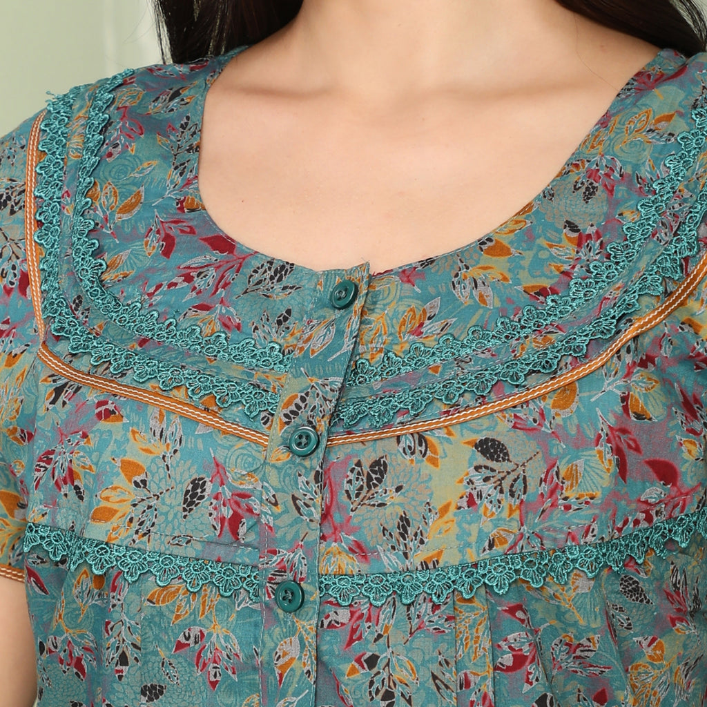 Floral Print Full Length Night Gown