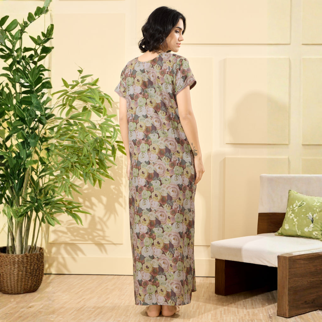 Floral Print Full Length Night Gown