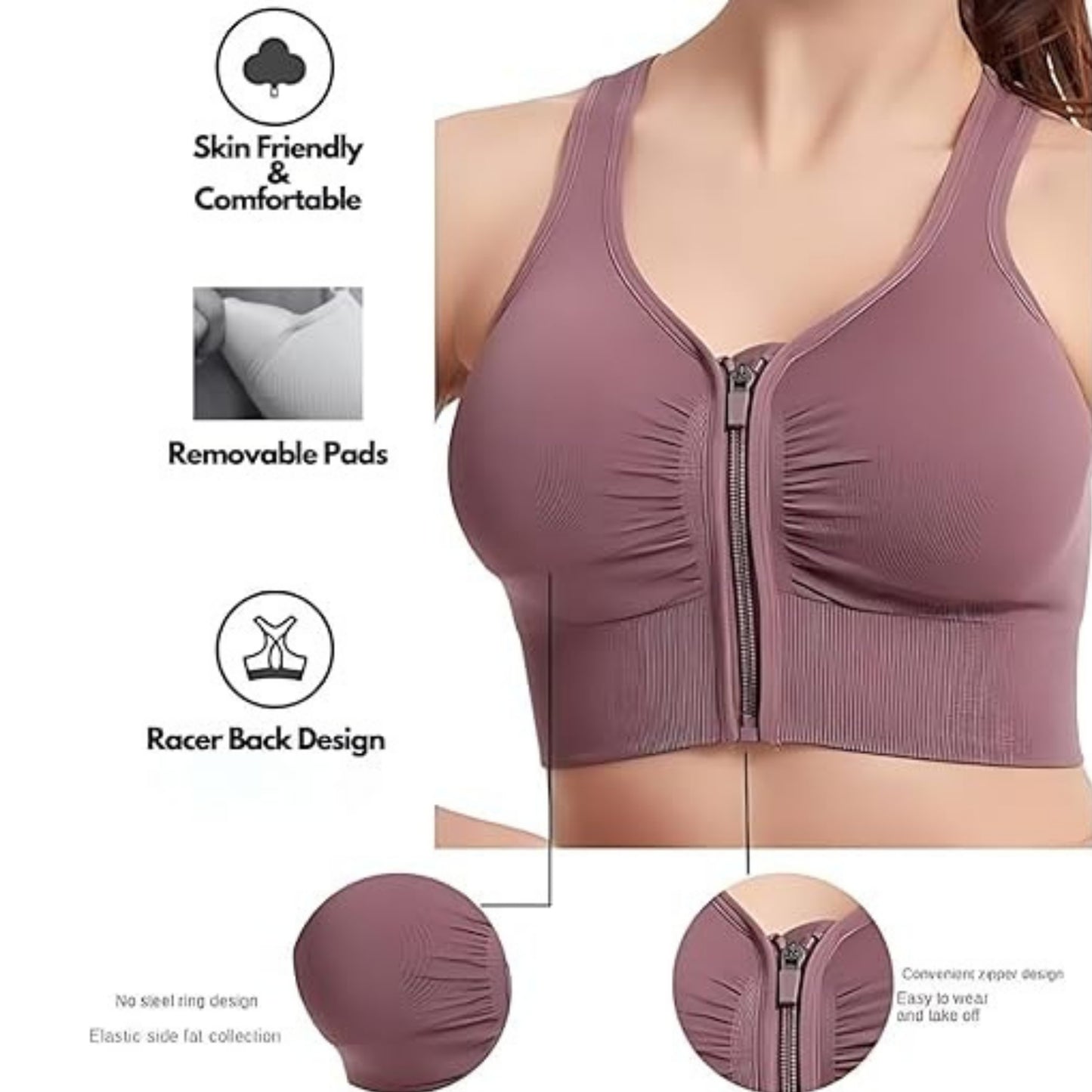 Front Zip Closure Sports Bra | Medium Impact Yoga Bras