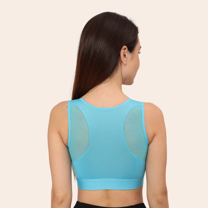 High Impact Mesh Racerback Design with Front Zip, Cushion Straps & Removable Pads