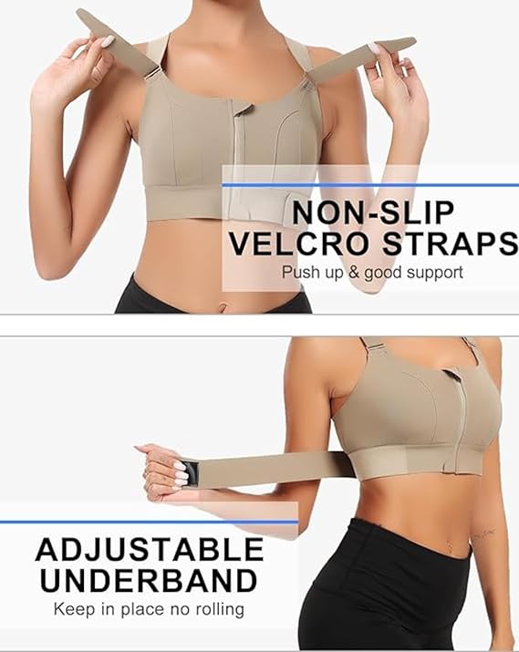 High Impact Front Zip Sports Bra for Gym, Yoga & Workout