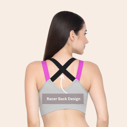 Nylon Spandex Padded Non Wired Racer Back Sports Bra