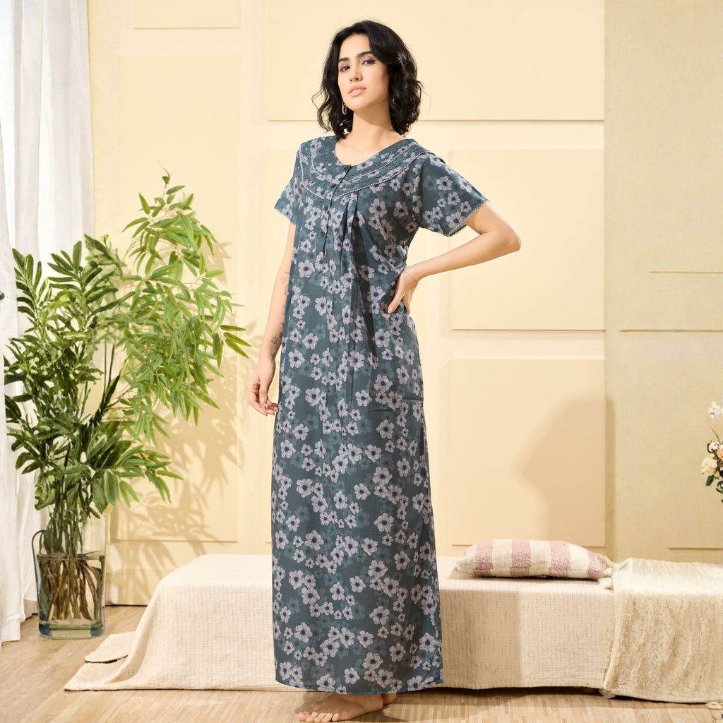 Floral Print Full Length Night Gown