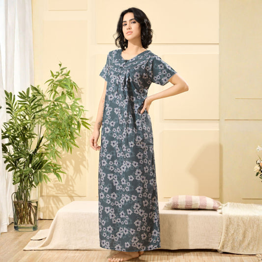 Floral Print Full Length Night Gown