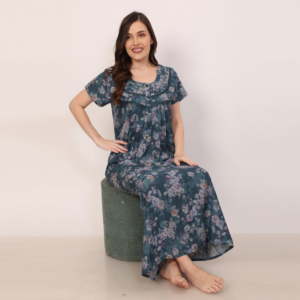 Floral Print Full Length Night Gown