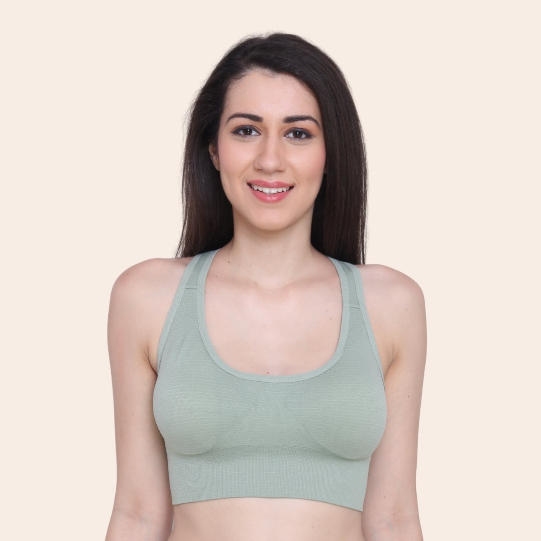 Nylon Spandex Padded Non-Wired Racer Back Sports Bra for Gym, Cardio, Zumba and Yoga