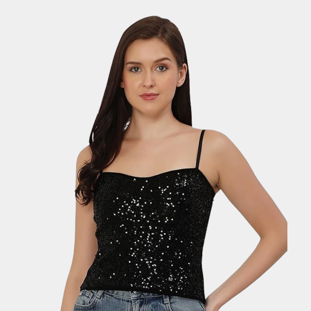 Sleeveless Adjustable Sequin Cami Top