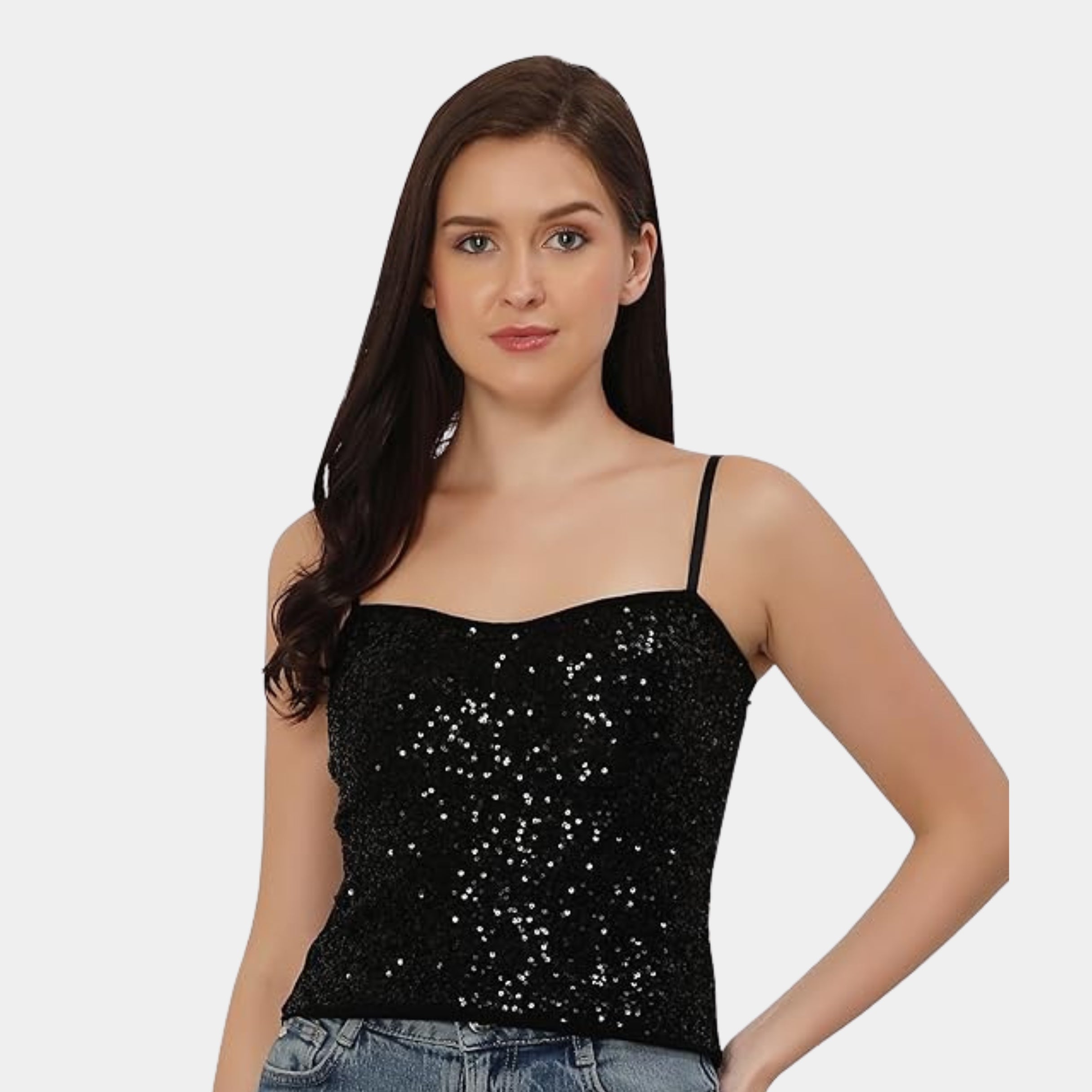 Sleeveless Adjustable Sequin Cami Top