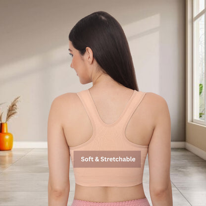 Lightly padded on the front with a front zipper closure