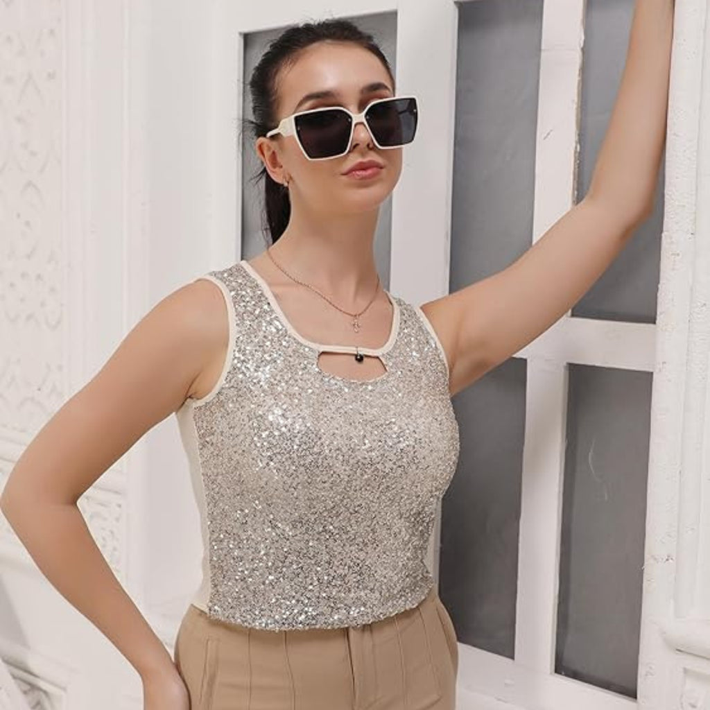 Glamoras Women Sleeveless Sequin Cami Top