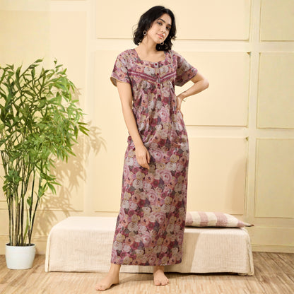 Floral Print Full Length Night Gown