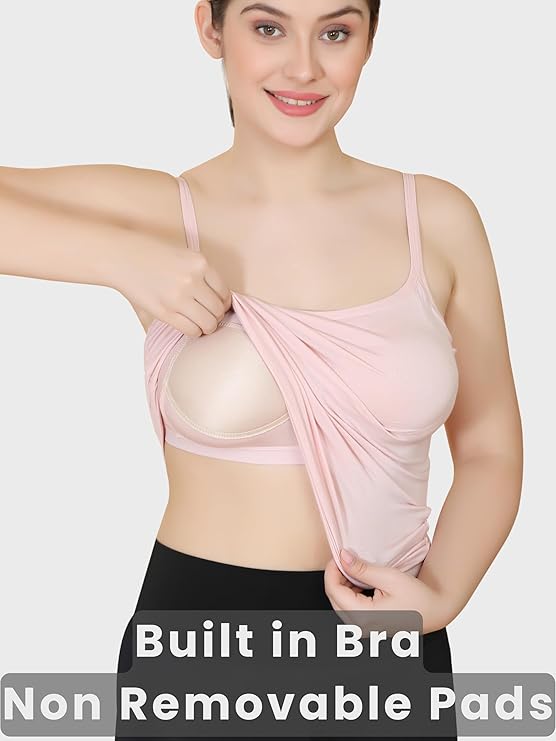 Women Rayon Spandex Padded Camisole with Built-in Bra Shelf