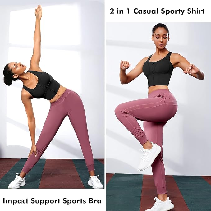 Spandex High Impact Front Zip Sports Bra Longline Fitness Criss Cross Back Crop Tops