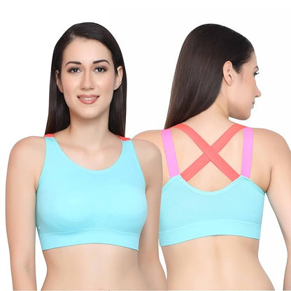 Nylon Spandex Padded Non Wired Racer Back Sports Bra