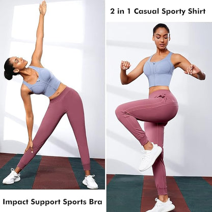 Spandex High Impact Front Zip Sports Bra Longline Fitness Criss Cross Back Crop Tops