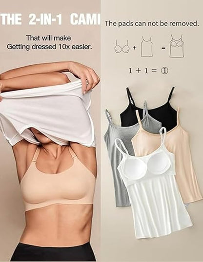 Women Rayon Spandex Padded Camisole with Built-in Bra Shelf