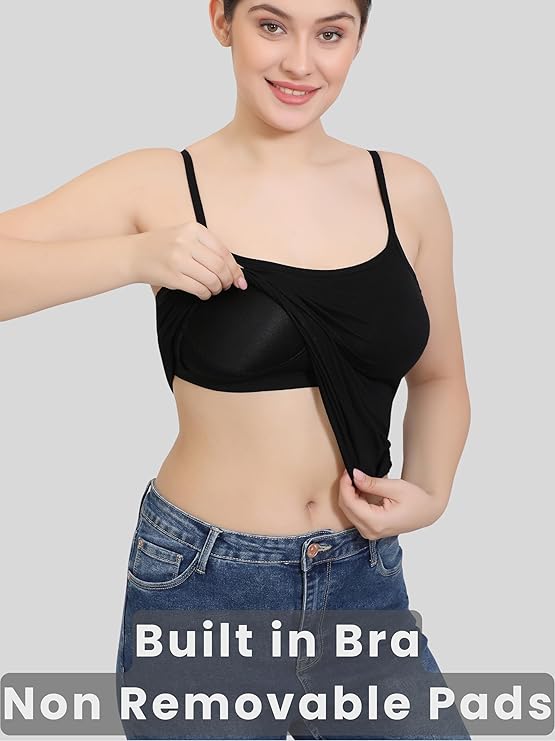 Women Rayon Spandex Padded Camisole with Built-in Bra Shelf