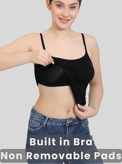 Women Rayon Spandex Padded Camisole with Built-in Bra Shelf