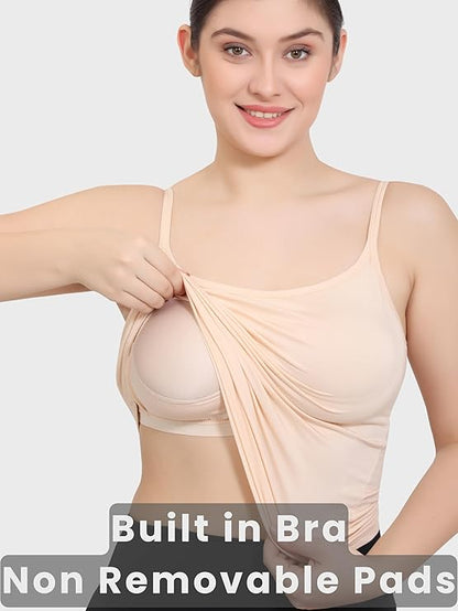 Women Rayon Spandex Padded Camisole with Built-in Bra Shelf