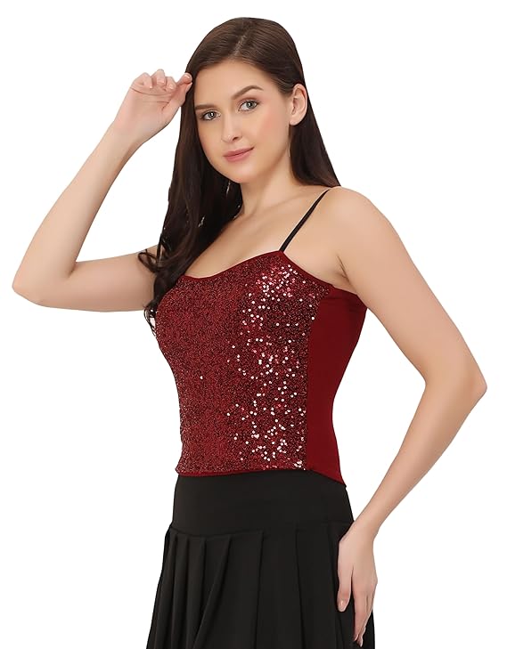 Sleeveless Adjustable Sequin Cami Top