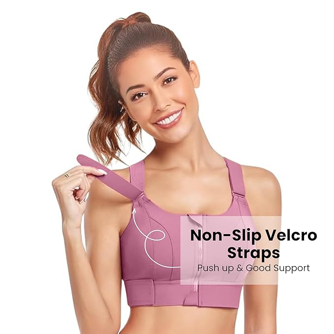 High Impact Front Zip Sports Bra for Gym, Yoga & Workout
