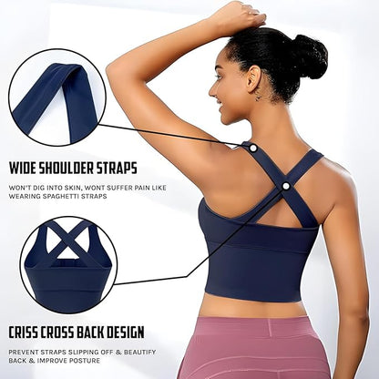 Spandex High Impact Front Zip Sports Bra Longline Fitness Criss Cross Back Crop Tops