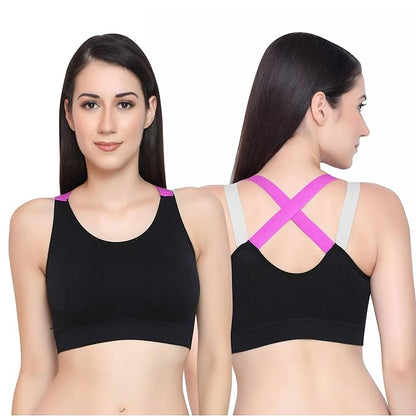 Nylon Spandex Padded Non Wired Racer Back Sports Bra