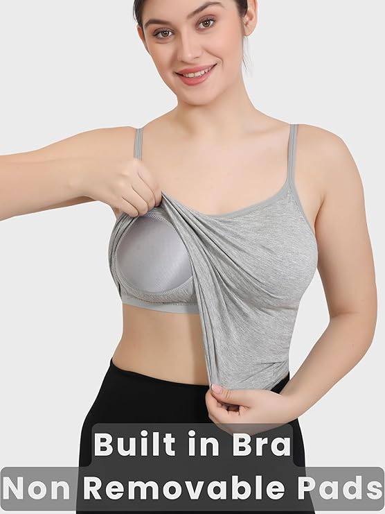 Women Rayon Spandex Padded Camisole with Built-in Bra Shelf
