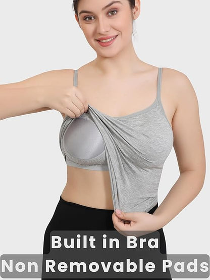 Women Rayon Spandex Padded Camisole with Built-in Bra Shelf