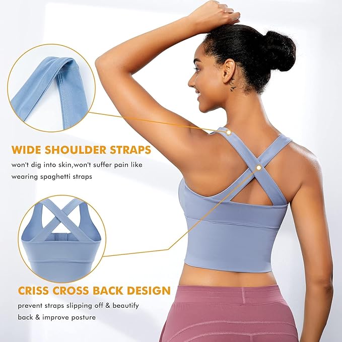 Spandex High Impact Front Zip Sports Bra Longline Fitness Criss Cross Back Crop Tops