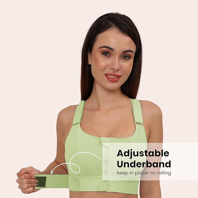 High Impact Front Zip Sports Bra for Gym, Yoga & Workout