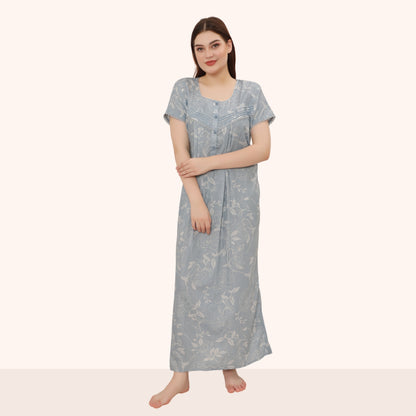 Floral Print Full Length Night Gown