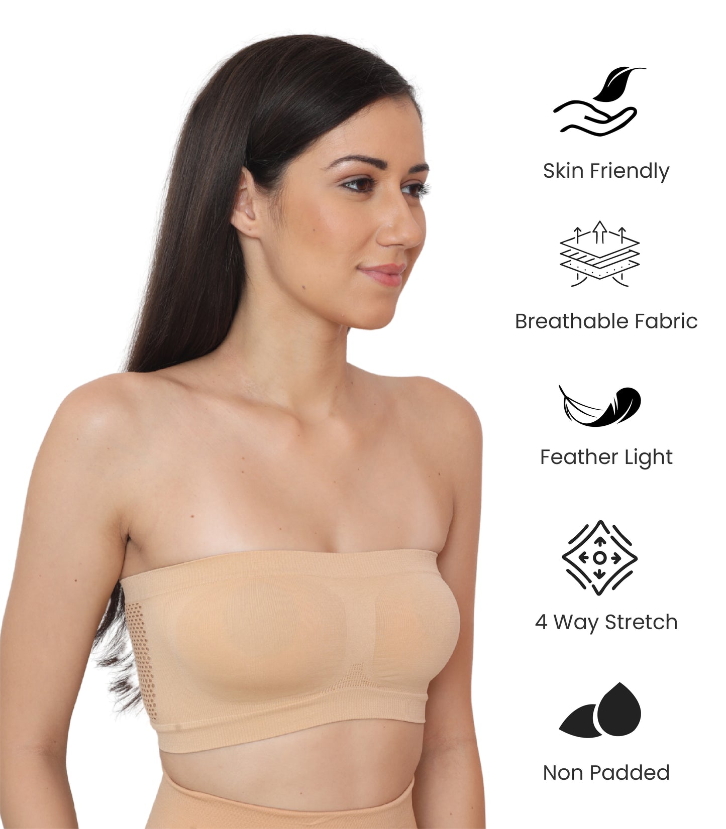 Seamless, Strapless, Full Coverage, Non-Wired Tube Bra