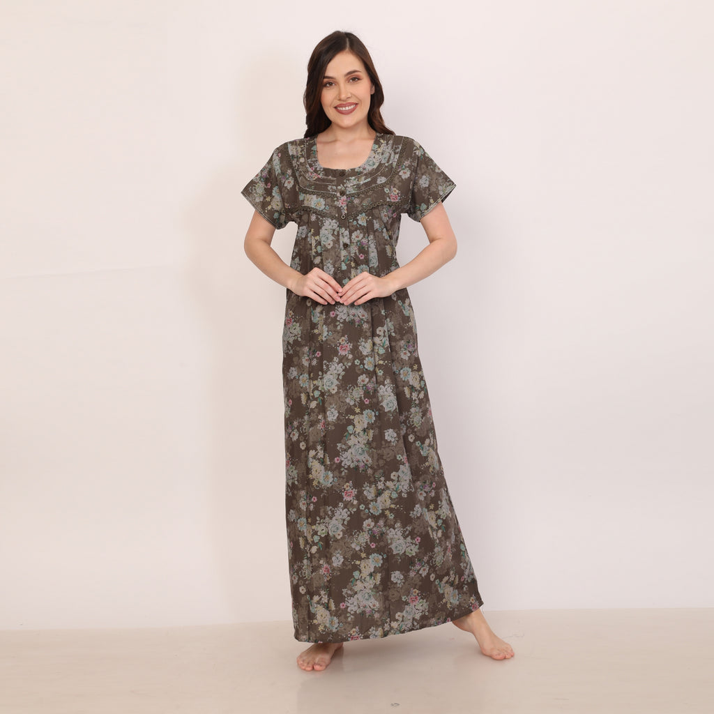 Floral Print Full Length Night Gown
