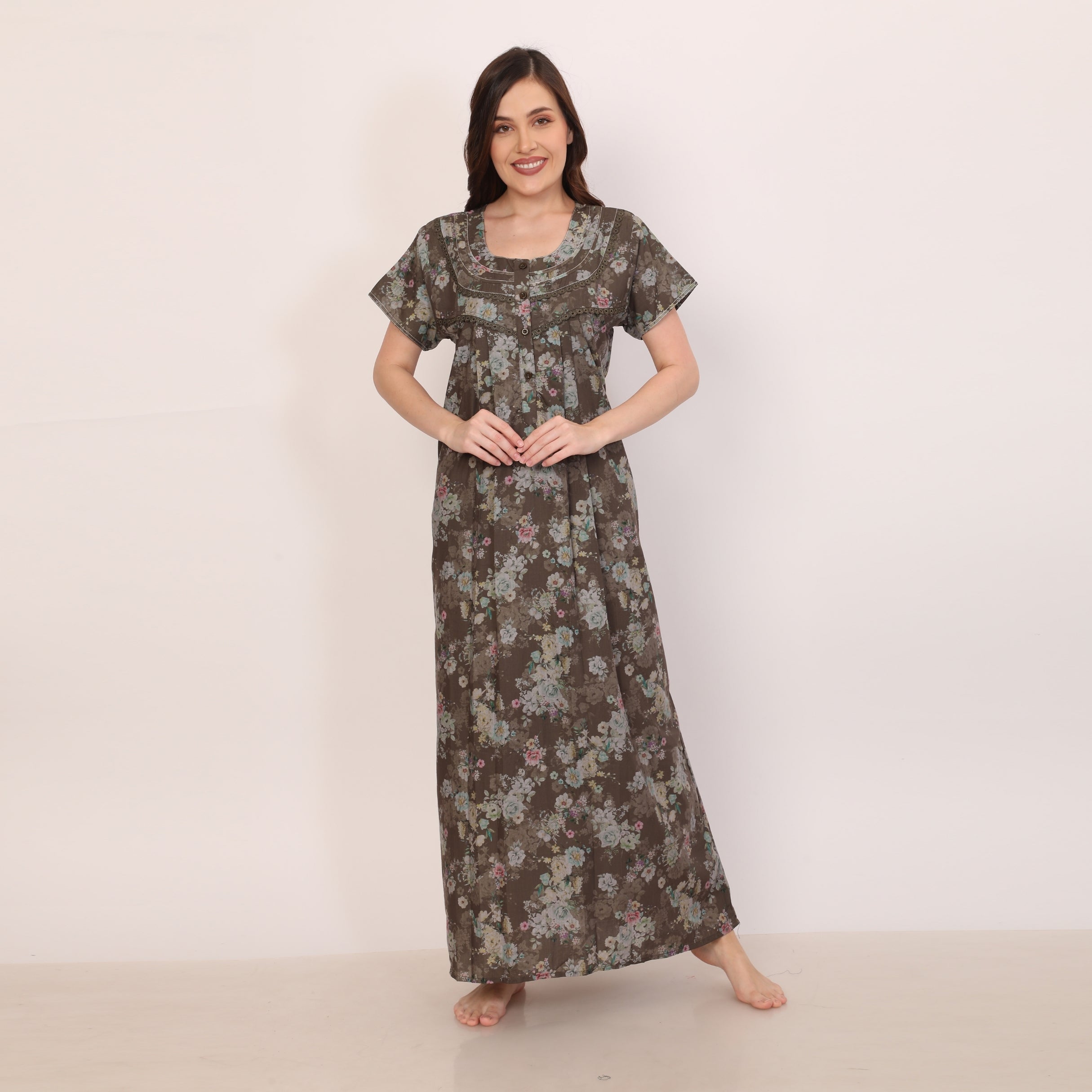 Floral Print Full Length Night Gown
