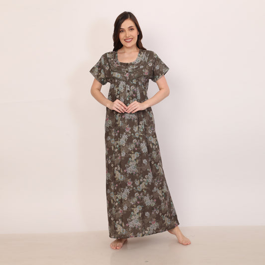 Floral Print Full Length Night Gown