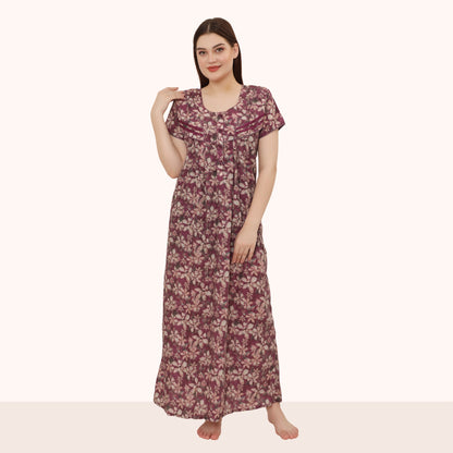 Floral Print Full Length Night Gown