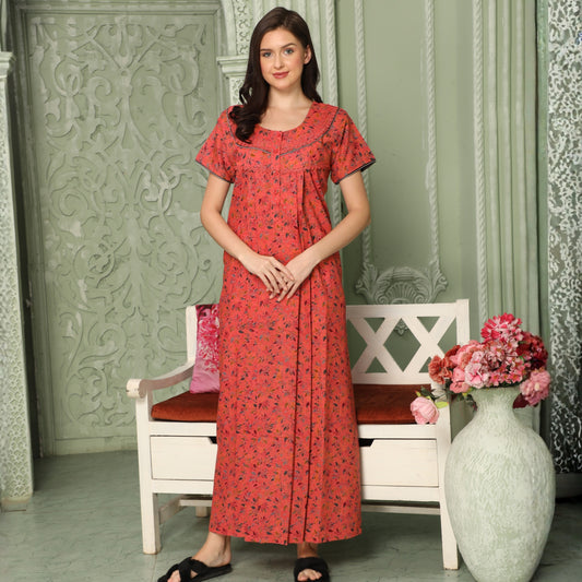 Floral Print Full Length Night Gown