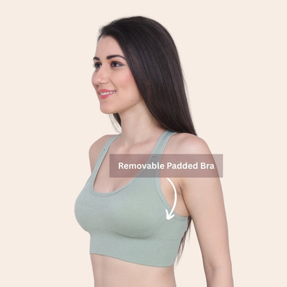 Nylon Spandex Padded Non-Wired Racer Back Sports Bra for Gym, Cardio, Zumba and Yoga