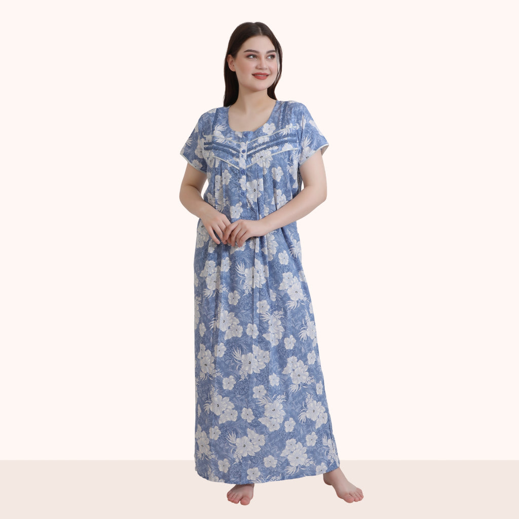 Floral Print Full Length Night Gown