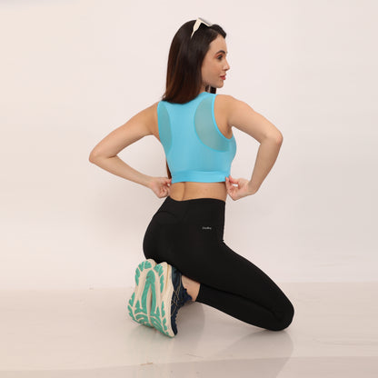 High Impact Mesh Racerback Design with Front Zip, Cushion Straps & Removable Pads